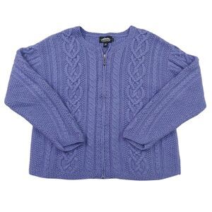 Icelandic Design Sweater Womens Large Purple Full Zip Cable Silk Blend Soft